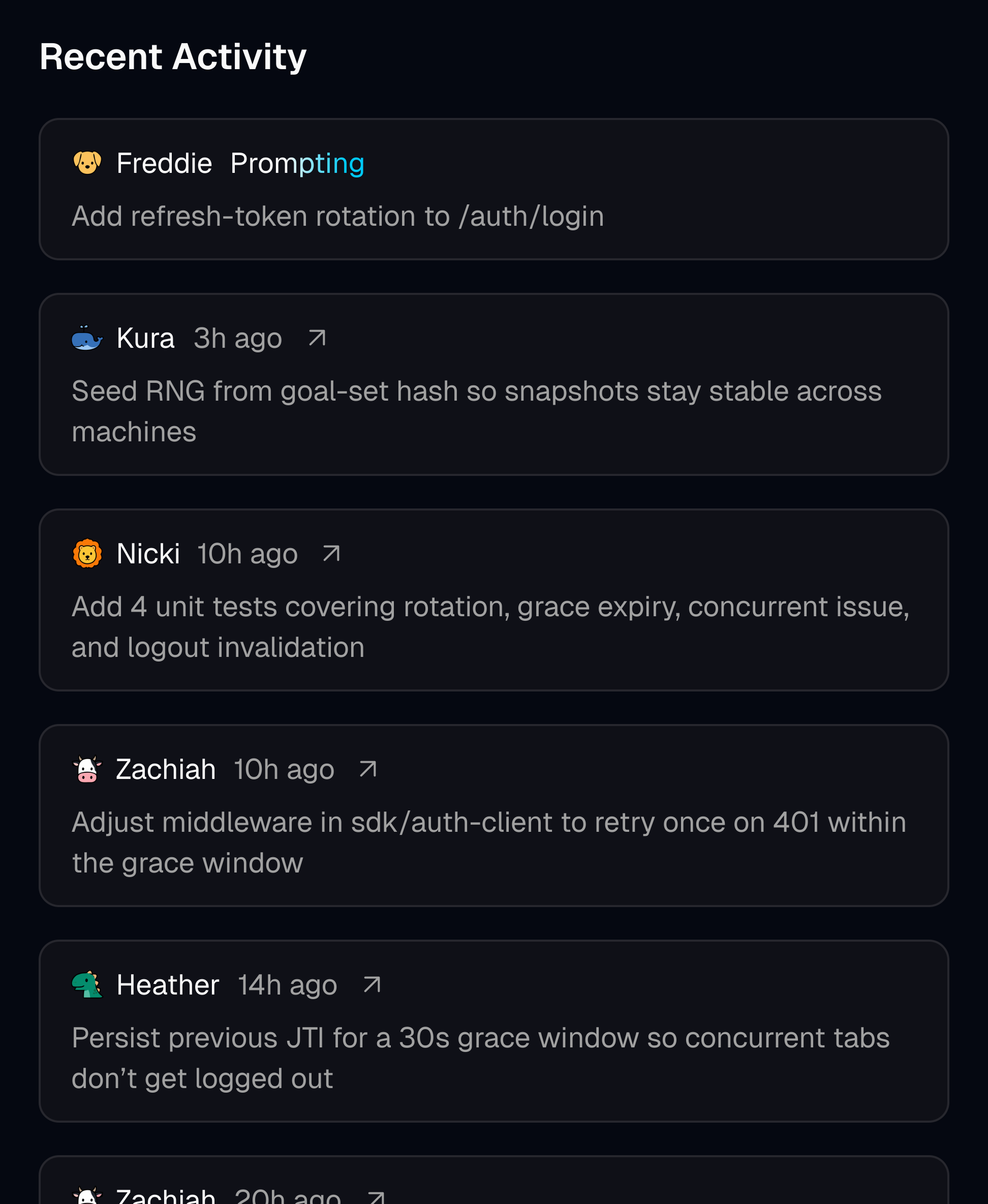 Activity feed showing what's happening across teammates and code work.