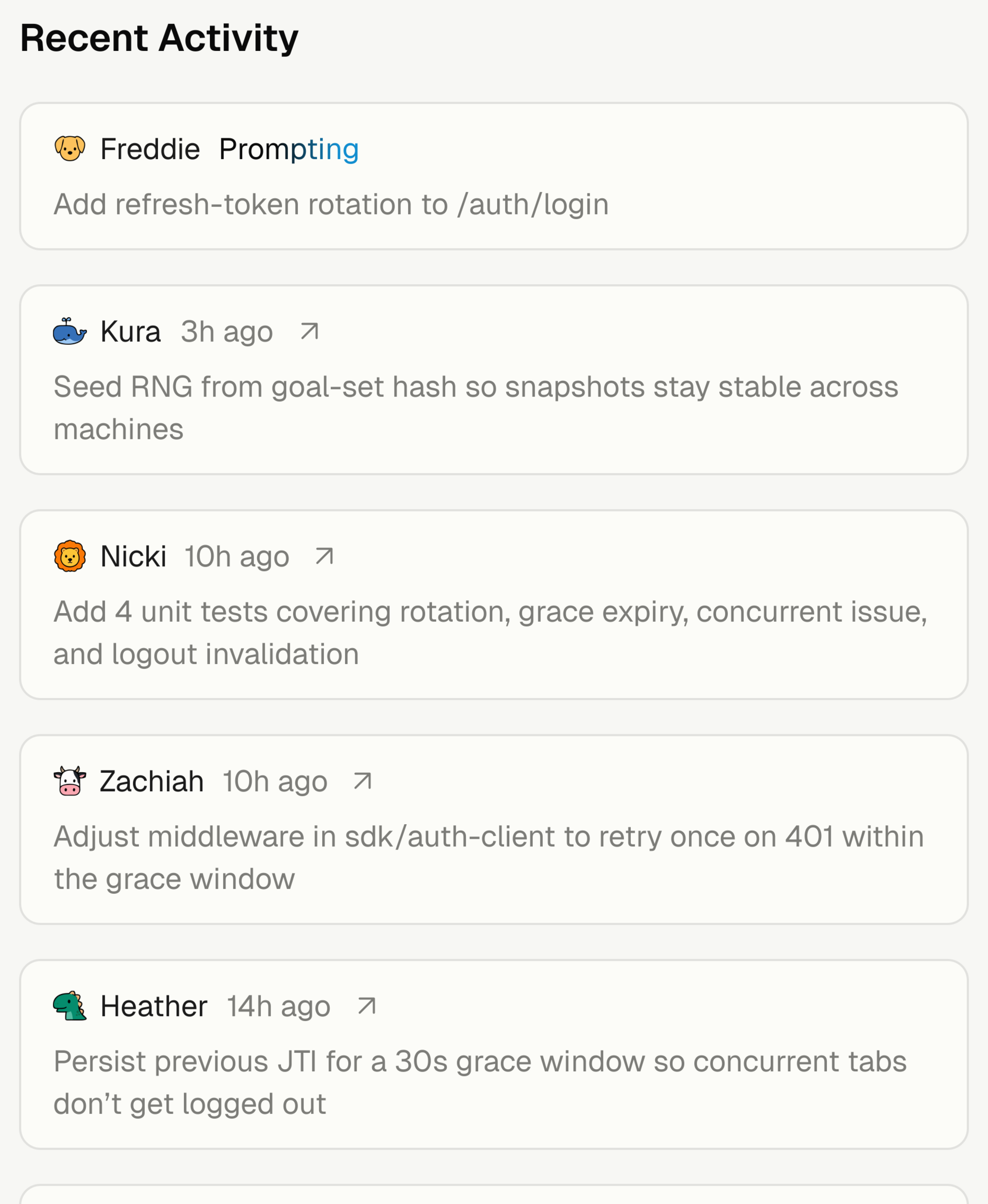 Activity feed showing what's happening across teammates and code work.