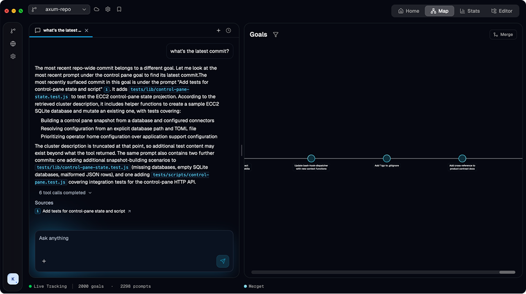 The Merget prompt view and example of D.O.M. in a live codebase